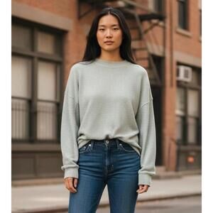 Aerie Womens Green and Blue Getaway Waffles Crewneck Sweatshirt - XS